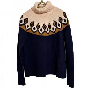 J. Crew Intarsia Fair Isle Turtleneck Sweater in Navy  Sz L 100% Wool from 2017